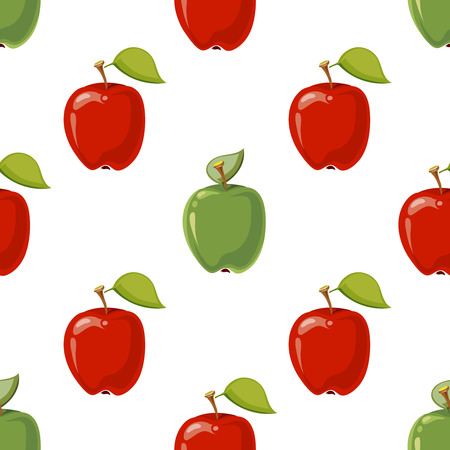 Red and green vector apples seamless pattern. Illustration of fruit backgroundのイラスト素材