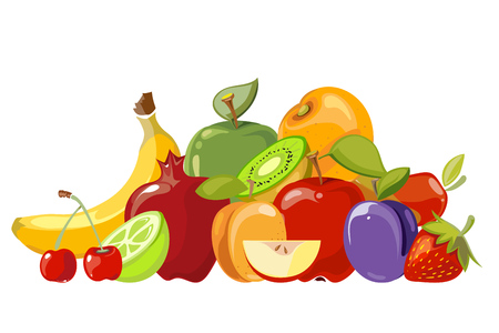 Heap of natural fruits isolated on white background. Vector illustrationのイラスト素材