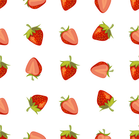 Red vector strawberries isolated on white background. Seamless pattern illustrationのイラスト素材
