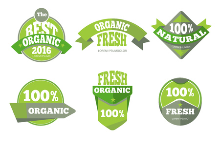 Green organic natural labels set. Element badge banner, vector illustrationの写真素材