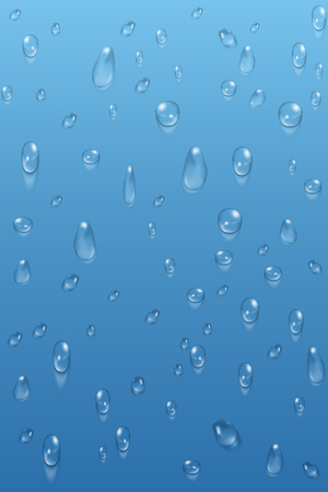 Blue transparent water drops vector background. Clean splash raindrop illustrationの写真素材