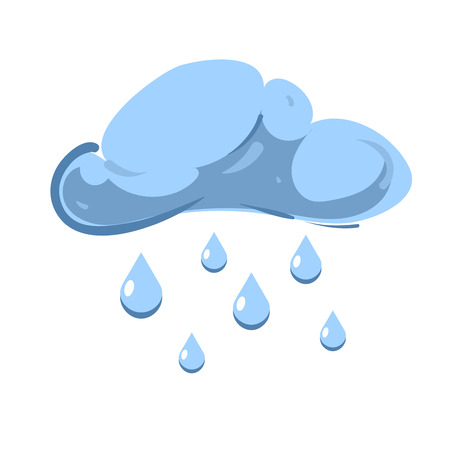 Blue vector cloud with falling rain isolated over white. Autumn rainy day illustrationの写真素材