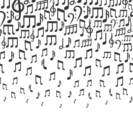 Music vector background with falling musical notes. Rhythm tempo and bass sound illustrationのイラスト素材