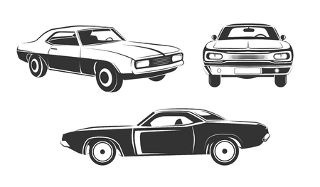 Classic retro muscle cars vector set. Sport retro speed machine illustrationのイラスト素材