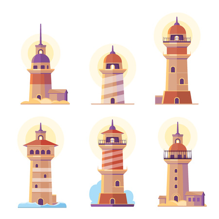 Cartoon lighthouse vector cartoon icons. Sea beacon for navigation illustrationのイラスト素材