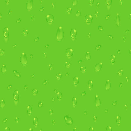 Green natural seamless background with water drops. Freshness clear droplet, vector illustrationのイラスト素材