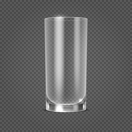 Vector empty realistic drinking glass on transparent checkered background. Clean glassware object illustrationのイラスト素材