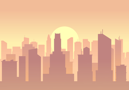 Vector city flat skyline. Urban panorama sunrise or sunset illustrationのイラスト素材