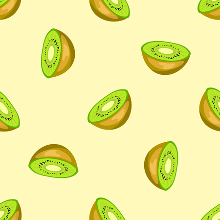 Green vector kiwi seamless pattern background. Cut the fruit illustrationのイラスト素材