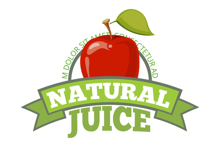 Natural apple juice logo, label or badge with ribbon. Vector illustrationの写真素材