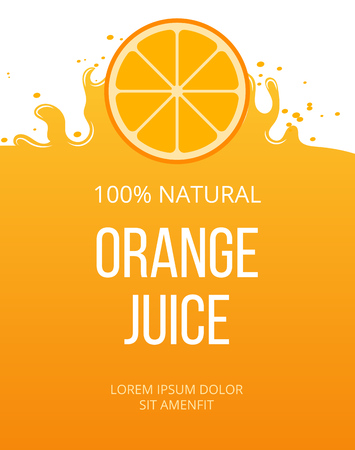 Natural orange juice label template. Organic fresh fruit, vector illustrationの写真素材