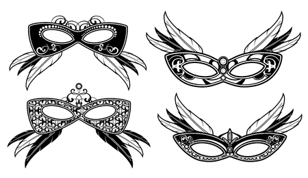 Veneto masquerade masks with lace luxury pattern vector. Carnival venetian mask for face illustrationのイラスト素材