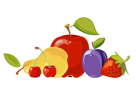Heap of fruits isolated over white. Organic sweet food for a healthy life. Vector illustrationのイラスト素材