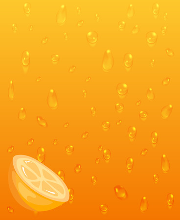 Orange juice background with realistic drops. Natural fresh juice, vector illustrationのイラスト素材