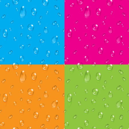 Set of transparent water drops on colored backdrop vector seamless backgrounds illustrationのイラスト素材