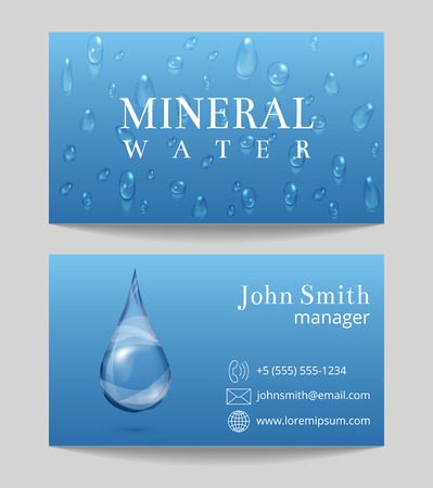Mineral water delivery business card both sides template. Drop on banner. Vector illustrationのイラスト素材