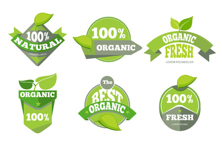 Natural green organic eco labels. Set of fresh badges. Vector illustrationのイラスト素材