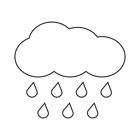 Outline vector cloud with falling rain isolated white. Linear icon for weather illustrationのイラスト素材