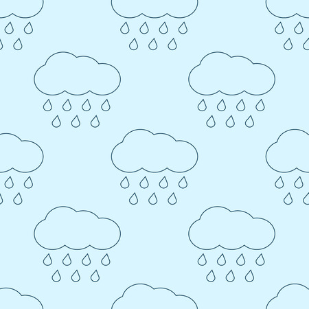 Outline vector rainy clouds seamless pattern. Linear style background illustrationのイラスト素材