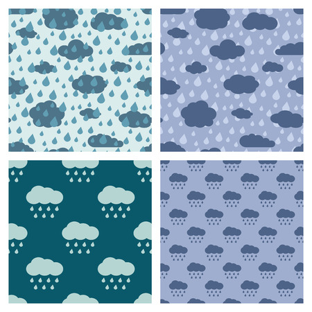 Rainy weather vector seamless patterns. Set of background with rain illustrationのイラスト素材