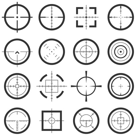 Crosshairs vector icons set. Target and aiming to bullseye illustrationのイラスト素材
