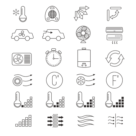 Air conditioning, cooling vector thin line icons. System of climate control illustrationのイラスト素材