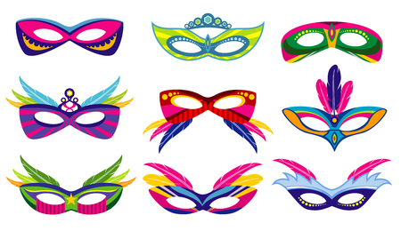 Isolated color mardi gras masks vector collection. Masquerade and carnival party illustrationのイラスト素材