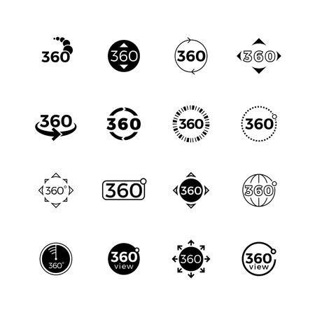 360 degrees angle view, rotate vector icons set. Rotate and turn panorama illustrationのイラスト素材