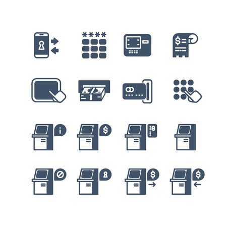 Kiosk terminal service info vector icons. Atm display with information illustrationのイラスト素材