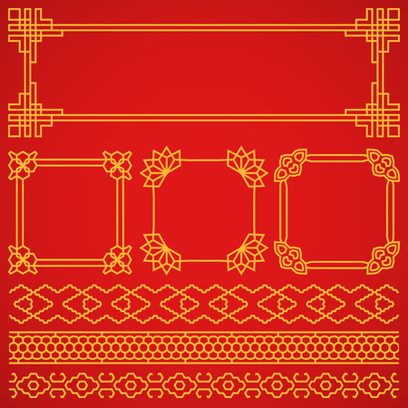 Vector asian, korean, chinese, japanese retro frames, borders set. Decoration pattern oriental and traditional illustrationのイラスト素材