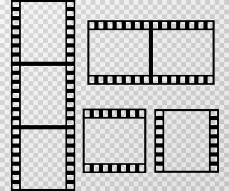 Film strip photo frame vector template isolated on transparent checkered background. Frame of filmstrip picture illustrationのイラスト素材