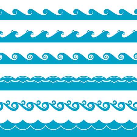 Water waves vector symbols set. Ocean or sea blue wave illustrationのイラスト素材