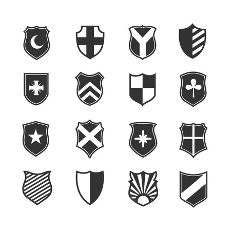 Protection shield vector icons. Medieval emblems set with heraldry illustrationのイラスト素材