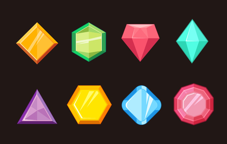 Cartoon gems jewels diamond brilliant vector set. Gemstone and crystal, precious glass elements illustrationのイラスト素材