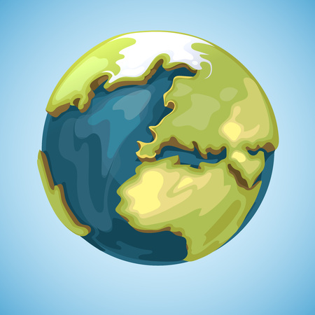 Cartoon earth planet globe vector illustration in cartoon style. Global map geography travelのイラスト素材