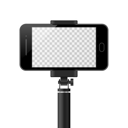 Smartphone vector template with empty screen and monopod. selfie, self portrait mockup. Modern gadget with stick for photo illustrationのイラスト素材