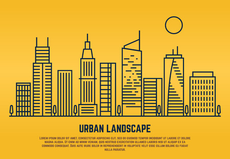 Urban landscape in line vector style. Building architecture linear illustrationのイラスト素材