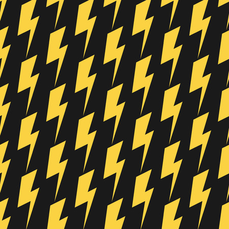 Yellow lightnings isolated on black. Vector seamless patternのイラスト素材