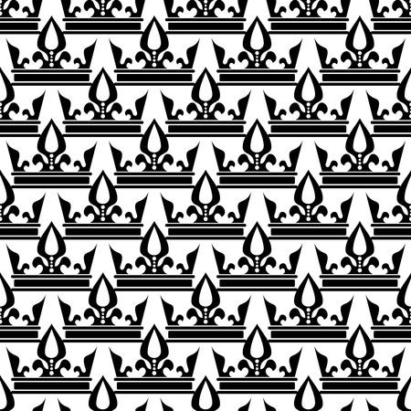 Vector crowns seamless pattern in black and white. Illustration of decoration creativeのイラスト素材