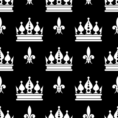 Vector crowns and fleur de lis seamless pattern in monochrome style illustrationのイラスト素材