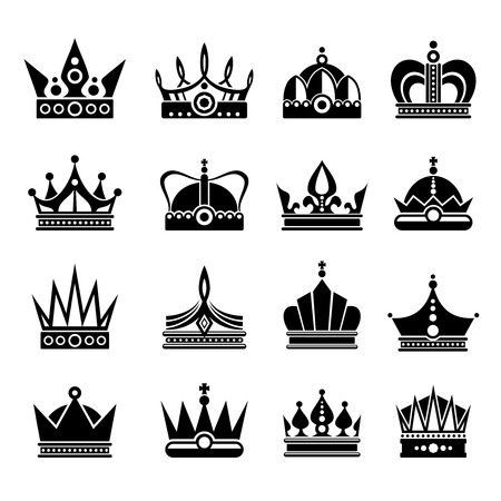 Royal crowns vector illustration set in black color isolated on whiteのイラスト素材