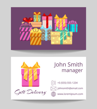 Gift delivery service business card both sides template. Vector illustrationのイラスト素材