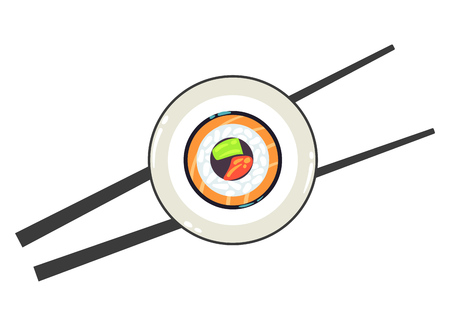 Sushi on a plate and a pair of chopsticks vector illustration. Chinese restaurant and asia eatのイラスト素材