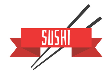 Japanese sushi menu vector illustration template. Chopsticks with red ribbonのイラスト素材