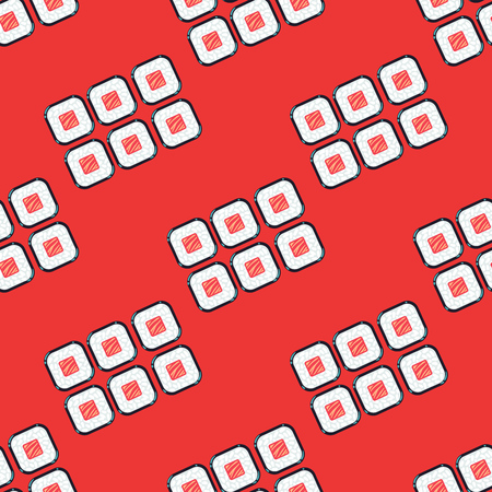 Sushi sets vector seamless pattern red. Japanese food restaurant illustrationのイラスト素材