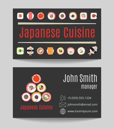 Japanese cuisine restaurant black business card both sides vector illustrationのイラスト素材