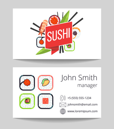 Japanese sushi bar business card both sides vector template illustrationのイラスト素材