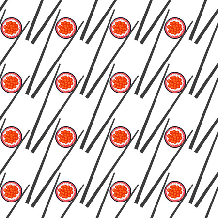 Sushi and chopsticks vector seamless pattern. Food roll background illustrationのイラスト素材