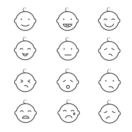 Baby smile baby face baby emoticons vector icons. Child laugh and cry illustrationのイラスト素材