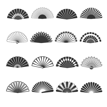 Hand fan vector icons. Oriental souvenir elegance, folding eastern accessory illustrationのイラスト素材